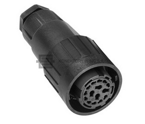 Kruhový konektor C 16-3 s dutinkami, rovný. Počet kontaktů 14 + PE, 100 V, 16 A, kontakty krimpovací (kontakty nejsou součástí)