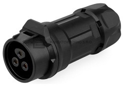 Kruhový konektor CNLINKO řady LP-16/M16. Počet pinů 3. Ekvivalent konektoru Lutronic 2440 03 T09CB A