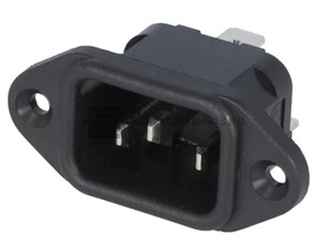 Konektor dle EN60 320-1 na panel. Připojení zadní části přes faston 6.3mm