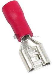 Plochá dutinka 6.3x0.8mm s izolací pro vodič v provedení Double Crimp. Ekvivalent k RF-F608